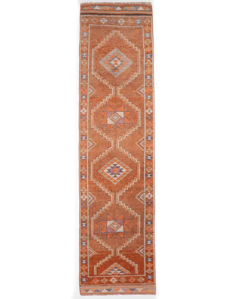 Turuncu & Beyaz Çizgili Halı, 3x11,5 ft Geometrik Tasarım