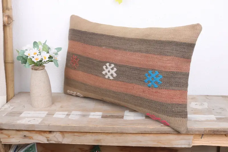 Pillow for Sofa, Turkish Rugs Pillow Sham, 12x20 Brown Pillow, Aesthetic Cushion Case, Cushion, Kilim Cushion Sham, Turkish Pillow - 4