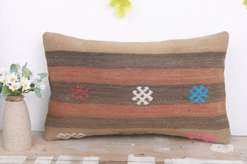 Pillow for Sofa, Turkish Rugs Pillow Sham, 12x20 Brown Pillow, Aesthetic Cushion Case, Cushion, Kilim Cushion Sham, Turkish Pillow - 2