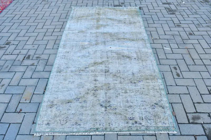 3.9x7.5 ft Alan Vintage Halı, Gri Kamuflaj Türk Halısı - 1