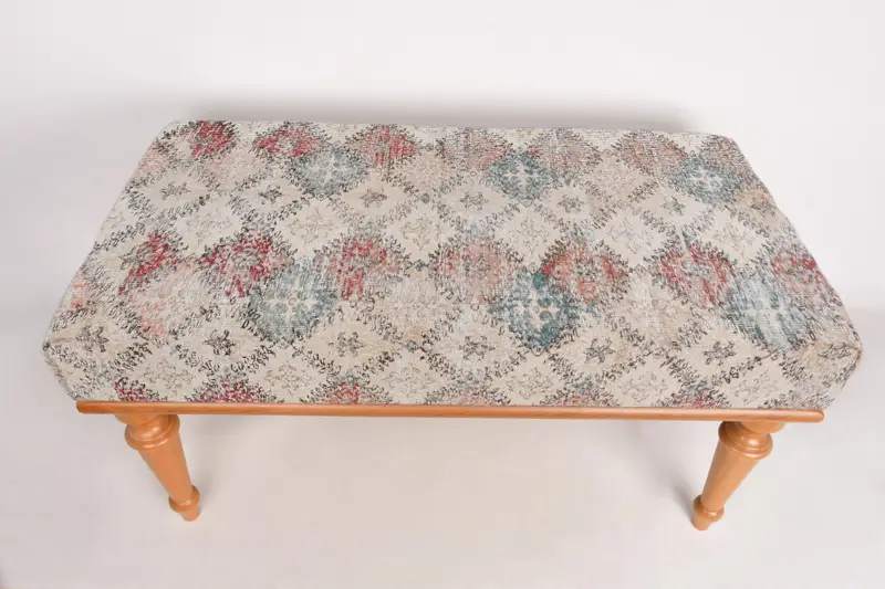 モジュラーレッド＆ブロンズオットマンセット、キリム風のウールブレンドオットマン