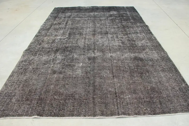 Vintage Oushak Halı 7.6x11.8 ft, Gri Siyah İkat Yün Türk Halısı - 1