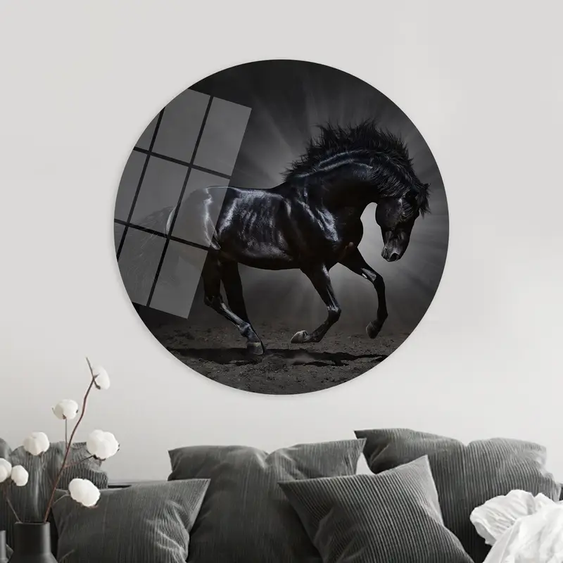 エレガントな馬のキャンバス プリント: モダンな黒い馬の恋人へのギフト