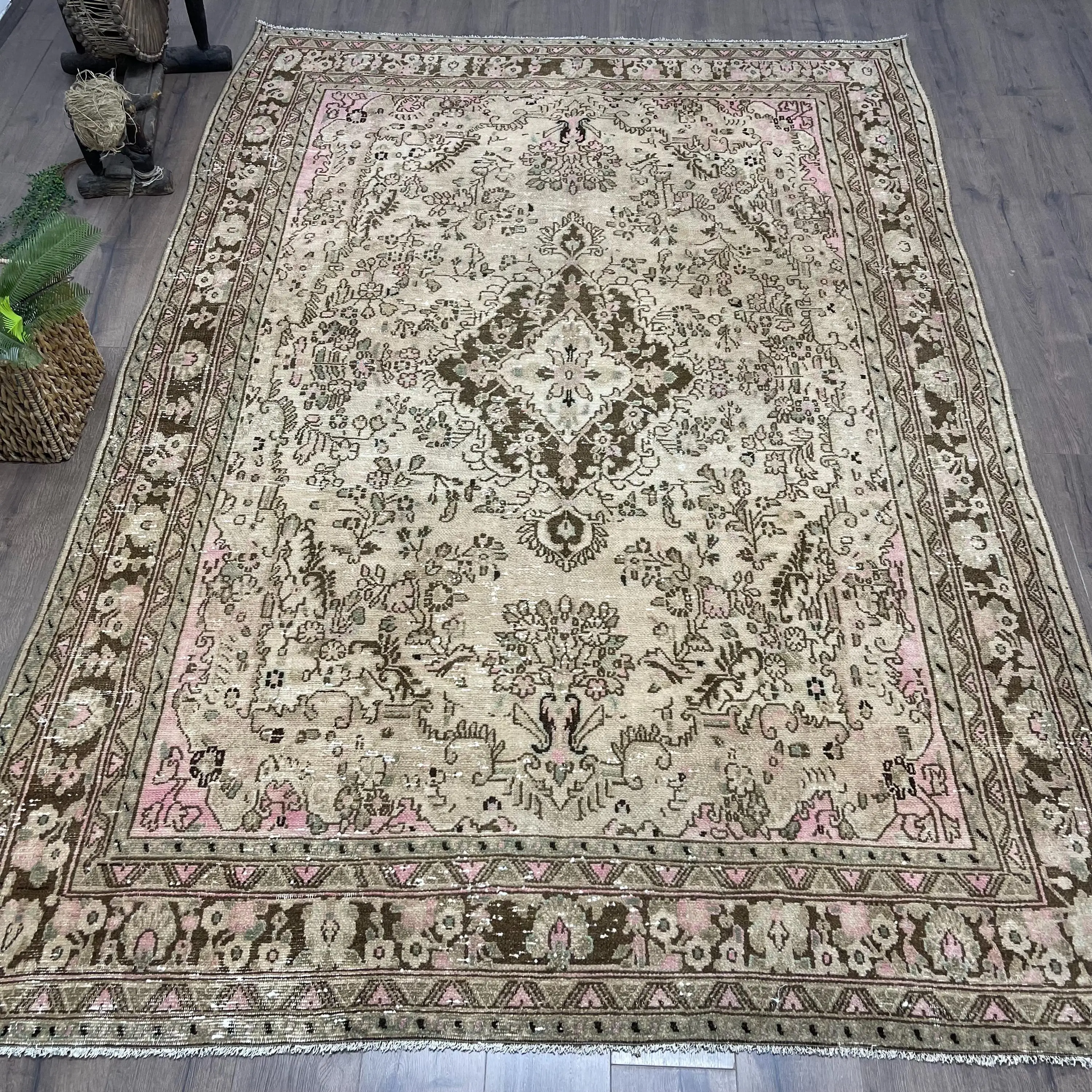 6,9 x 9,6 Fuß großer Vintage-Teppich, türkischer brauner marokkanischer Teppich - 1