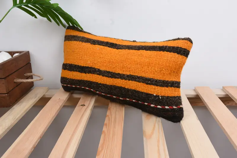 Boho Pillow, Traditional Cushion Cover, Throw Kilim Pillow, Gift Pillow, Cushion Cover, 8x16 Orange Pillow Sham, Ikat Cushion Case, Floor Pillow - 5