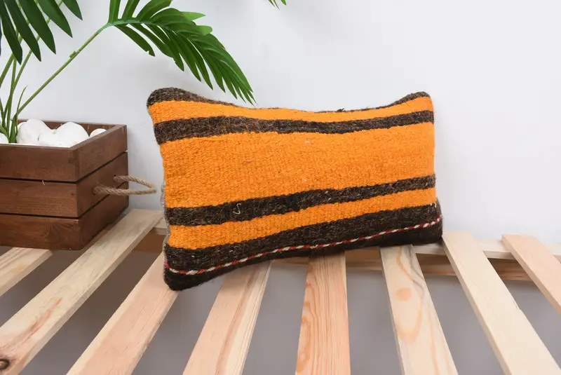 Boho Pillow, Traditional Cushion Cover, Throw Kilim Pillow, Gift Pillow, Cushion Cover, 8x16 Orange Pillow Sham, Ikat Cushion Case, Floor Pillow - 4