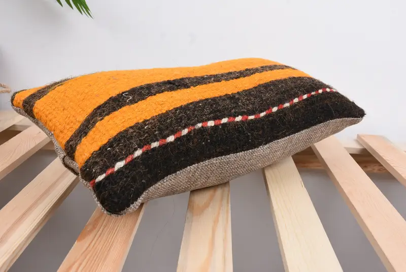 Boho Pillow, Traditional Cushion Cover, Throw Kilim Pillow, Gift Pillow, Cushion Cover, 8x16 Orange Pillow Sham, Ikat Cushion Case, Floor Pillow - 6