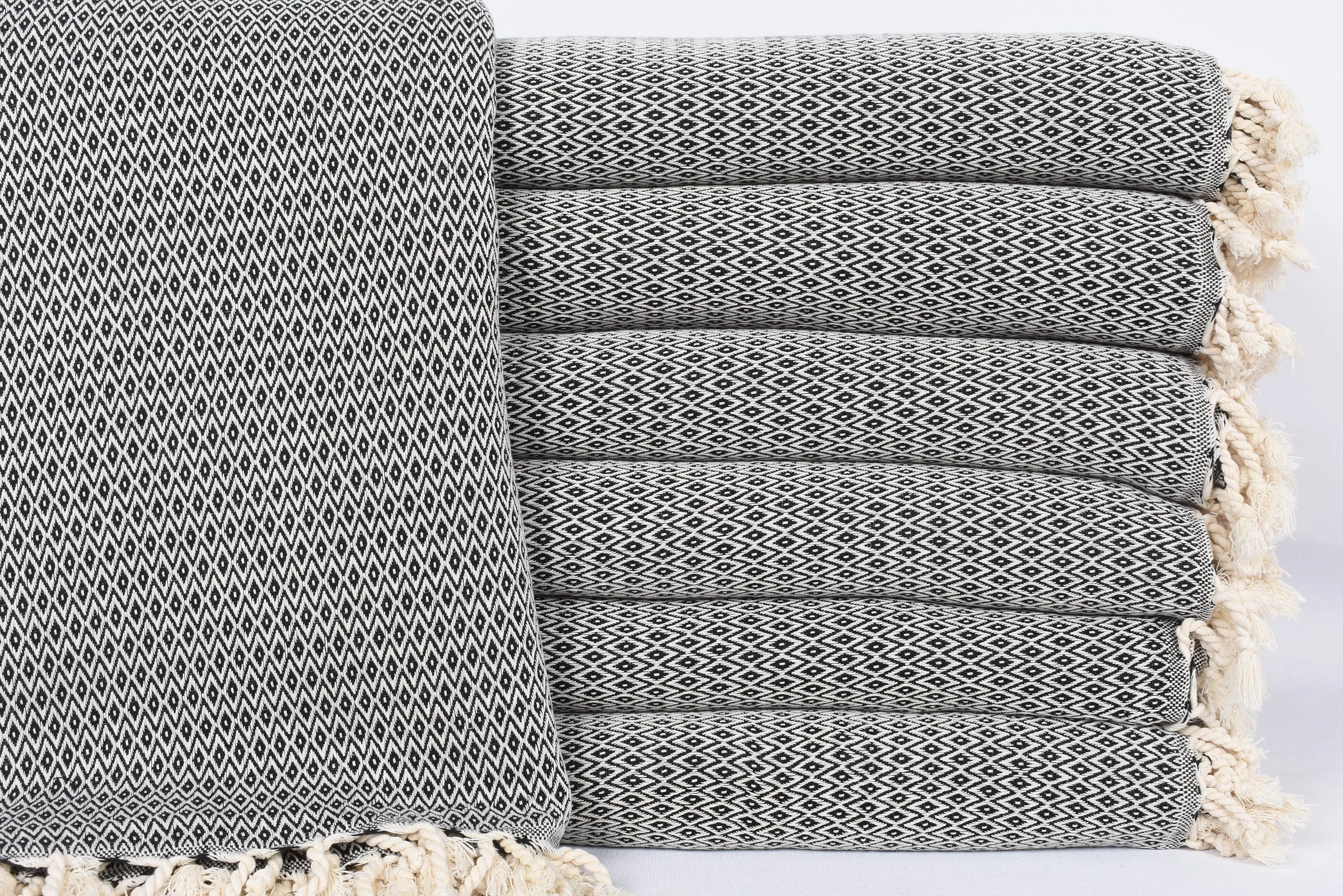 Boho Throw Black Diamond Organic Cotton Chevron Embroidered Blanket, 95x79 Inches - 1