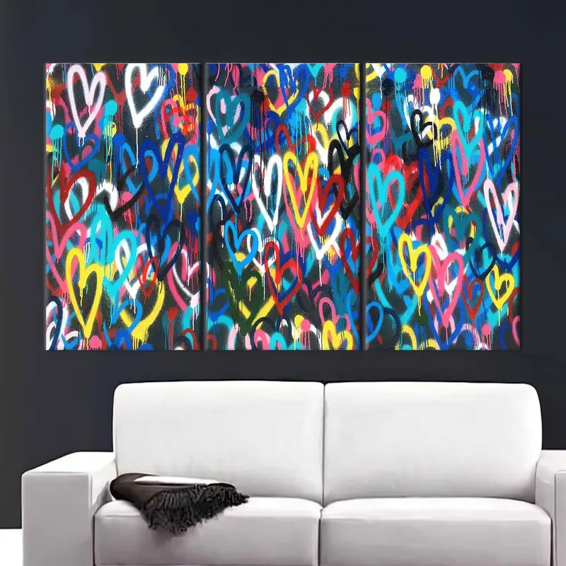 鮮やかなバンクシー ハート キャンバス: カラフルな愛のアート プリント
