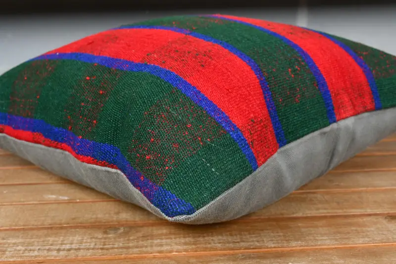 Handmade Rug Seat Pillow Cover, Turkish Corner Cushion Case, Boho Pillow, Pillow, Vintage Pillow, Kilim Cushion Sham, 18x18 Green Pillow - 3