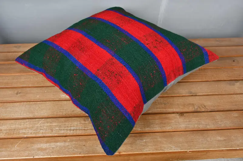 Handmade Rug Seat Pillow Cover, Turkish Corner Cushion Case, Boho Pillow, Pillow, Vintage Pillow, Kilim Cushion Sham, 18x18 Green Pillow - 2