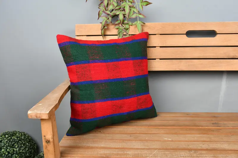 Handmade Rug Seat Pillow Cover, Turkish Corner Cushion Case, Boho Pillow, Pillow, Vintage Pillow, Kilim Cushion Sham, 18x18 Green Pillow - 1