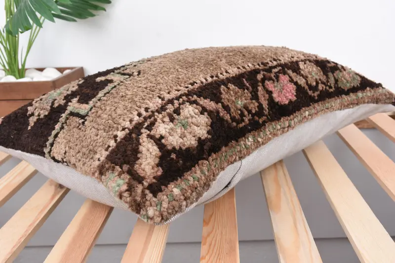 Turkish Rugs Cushion Case, Pillow, 16x24 Brown Cushion Case, Turkish Pillow, Antique Pillows, Handmade Kilim Cushion, Boho Throw Pillow - 6