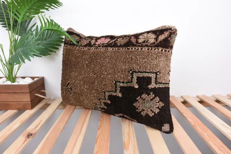 Turkish Rugs Cushion Case, Pillow, 16x24 Brown Cushion Case, Turkish Pillow, Antique Pillows, Handmade Kilim Cushion, Boho Throw Pillow - 5