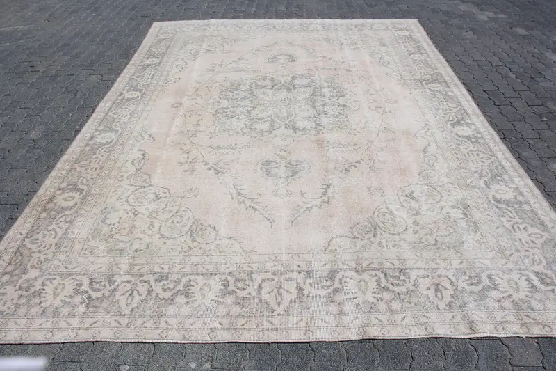 8.4x11.7 ft Rug, Oversize Turkish Rug, Gray Oushak Bordered Rug - 1