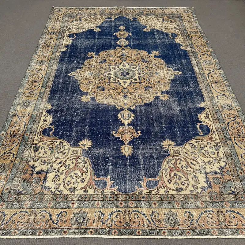Blue Animal Print Rug, 6.2x11.3 ft Elegant Blue Beige