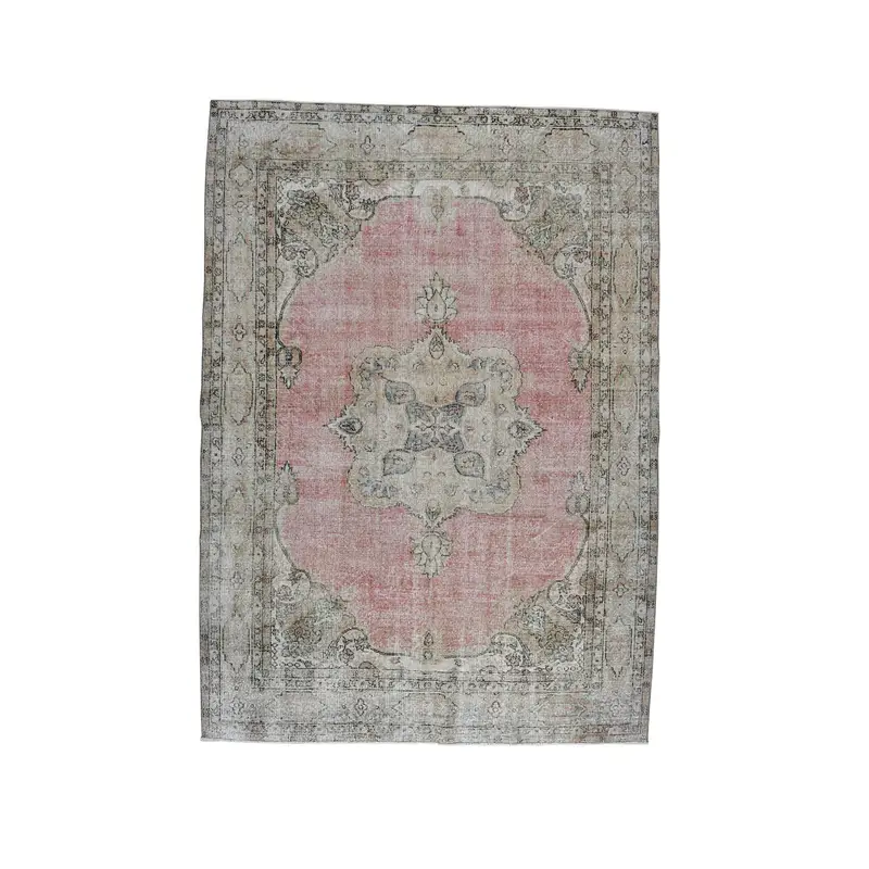 Vintage Oushak Halı 7.4x10.4 ft (227x318 cm), Kırmızı Soyut Türk Halısı - 1