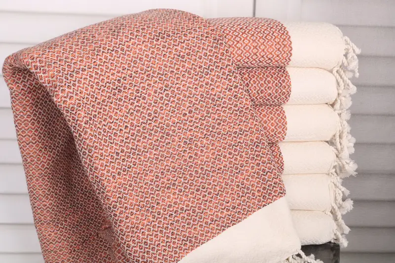 Diamond Towel Turkish Cotton Orange, 36x75 Inches