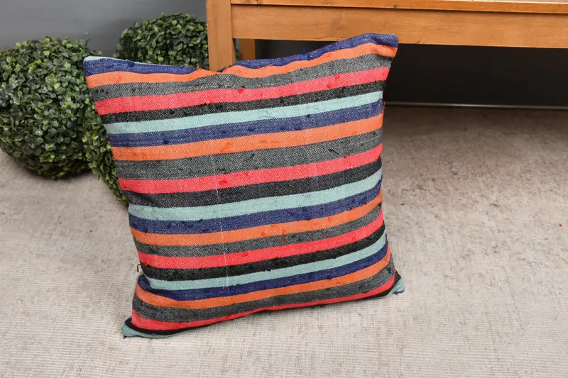 Interior Designer Pillow, 18x18 Orange Pillow Cover, Pillow Sham, Kilim Pillow Cover, Ethnical Kilim Rug Pillow, Yoga Cushion Case - 7