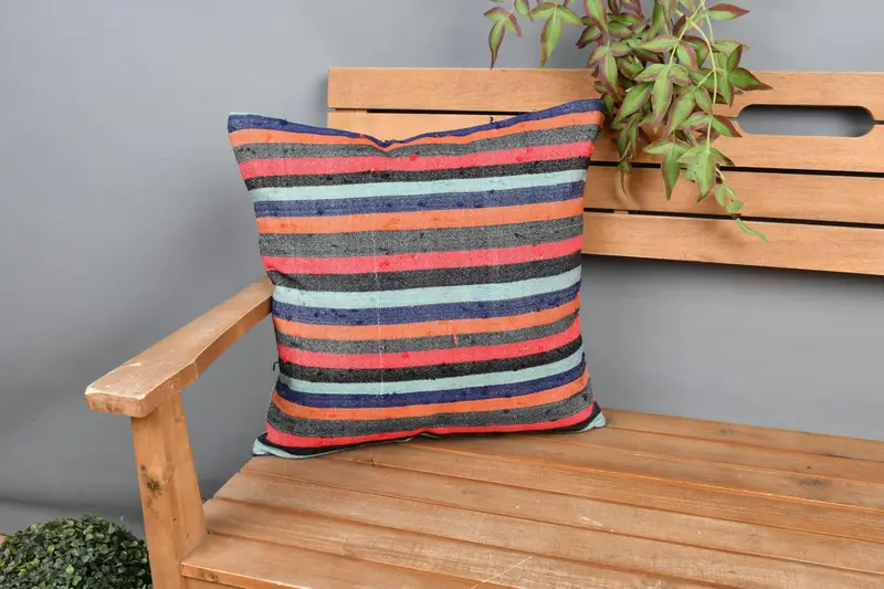 Interior Designer Pillow, 18x18 Orange Pillow Cover, Pillow Sham, Kilim Pillow Cover, Ethnical Kilim Rug Pillow, Yoga Cushion Case - 1