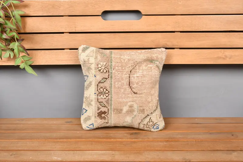 Neutral Throw Pillow Sham, Outdoor Patio Cushion Cover, Turkish Kilim Pillow, Boho Pillow, Cushion Case, 12x12 Beige Pillow, Handmade Kilim Cushion - 6