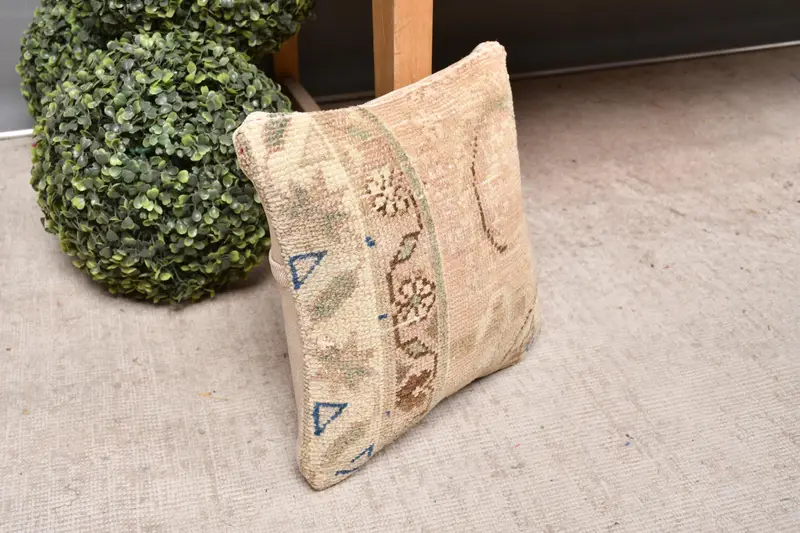 Neutral Throw Pillow Sham, Outdoor Patio Cushion Cover, Turkish Kilim Pillow, Boho Pillow, Cushion Case, 12x12 Beige Pillow, Handmade Kilim Cushion - 7