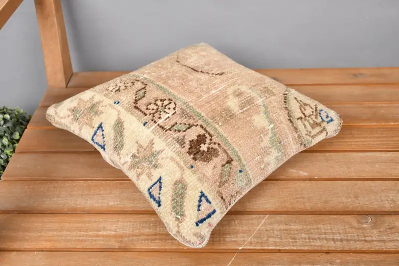 Neutral Throw Pillow Sham, Outdoor Patio Cushion Cover, Turkish Kilim Pillow, Boho Pillow, Cushion Case, 12x12 Beige Pillow, Handmade Kilim Cushion - 2