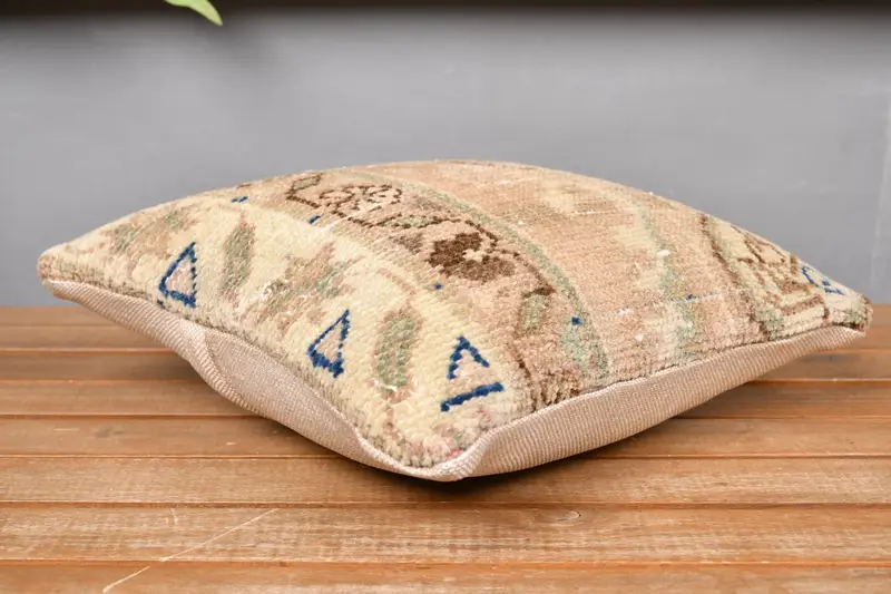 Neutral Throw Pillow Sham, Outdoor Patio Cushion Cover, Turkish Kilim Pillow, Boho Pillow, Cushion Case, 12x12 Beige Pillow, Handmade Kilim Cushion - 4