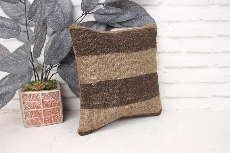 Neutral Pillow Case, Vintage Kilim Throw Pillow, Kilim Cushion Sham, Pillow, Boho Chic Cushion Case, 12x12 Beige Cushion Case, Boho Pillow - 3