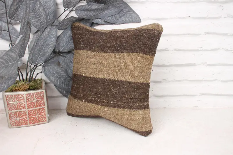 Neutral Pillow Case, Vintage Kilim Throw Pillow, Kilim Cushion Sham, Pillow, Boho Chic Cushion Case, 12x12 Beige Cushion Case, Boho Pillow - 4