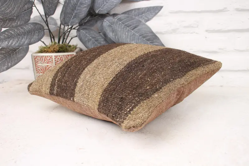 Neutral Pillow Case, Vintage Kilim Throw Pillow, Kilim Cushion Sham, Pillow, Boho Chic Cushion Case, 12x12 Beige Cushion Case, Boho Pillow - 6