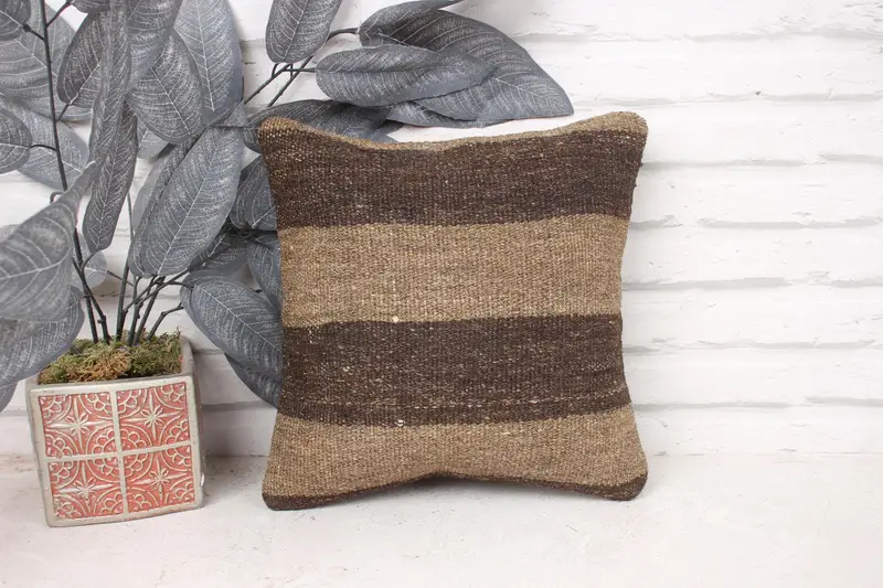 Neutral Pillow Case, Vintage Kilim Throw Pillow, Kilim Cushion Sham, Pillow, Boho Chic Cushion Case, 12x12 Beige Cushion Case, Boho Pillow - 1
