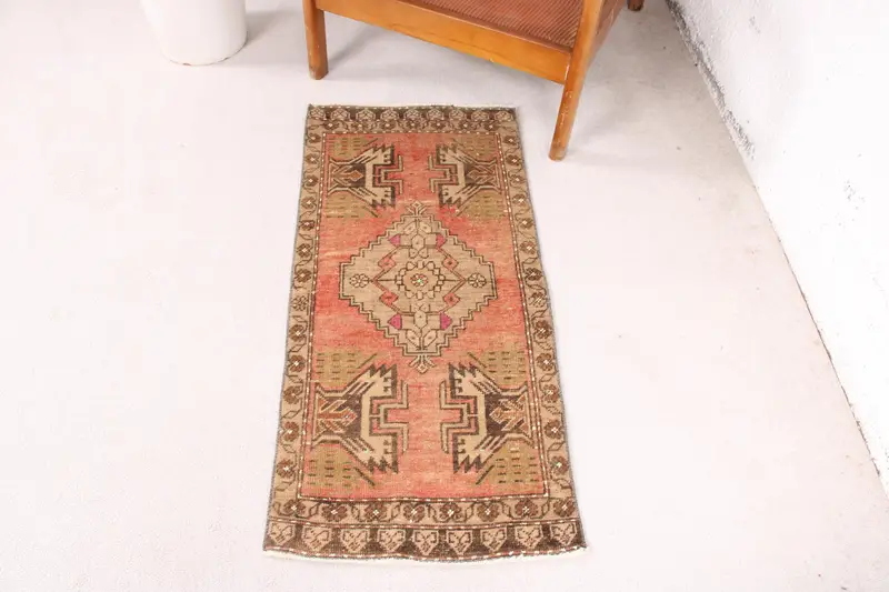 Handmade Red Ikat Rug, 0.1x3.4 ft Elegant Decor