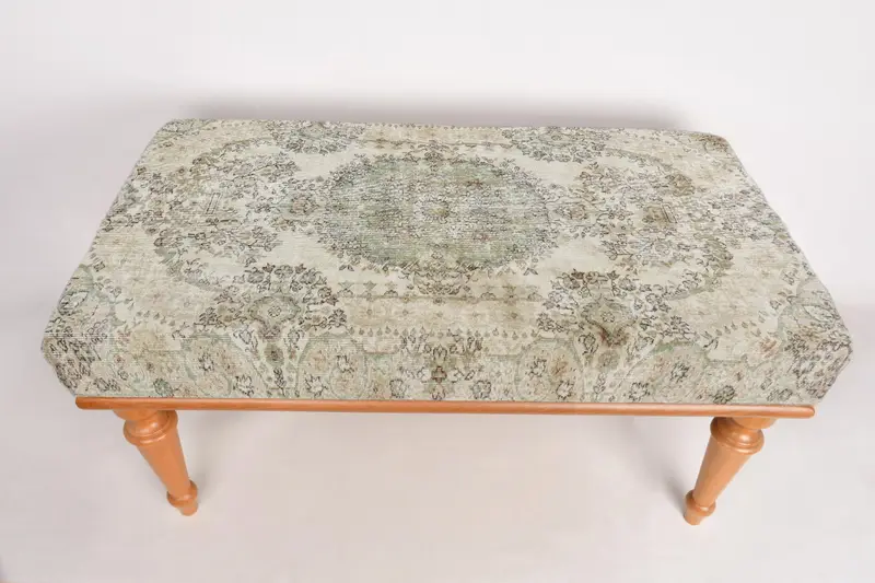 Modular Beige & Green Ottoman Set, Kilim-Inspired Wool Blend Ottomans