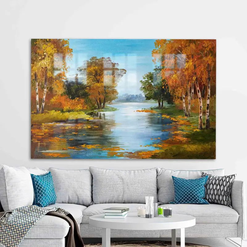 Elegant Printed Glass: Autumn Landscape Serenity in Every Sip