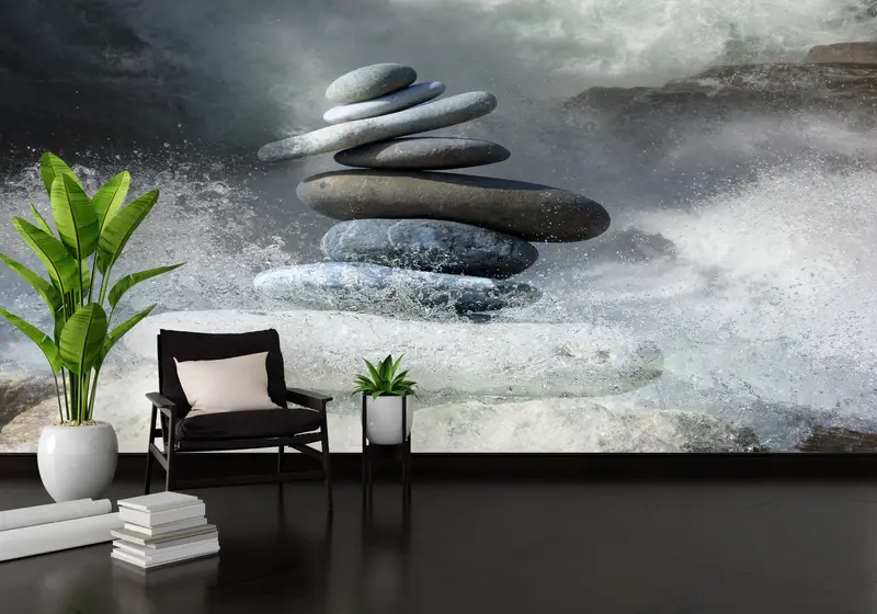 Zarif Baskılı Duvar Kağıdı: Kaya Dengesi Meditasyon Taşları Ambiyans