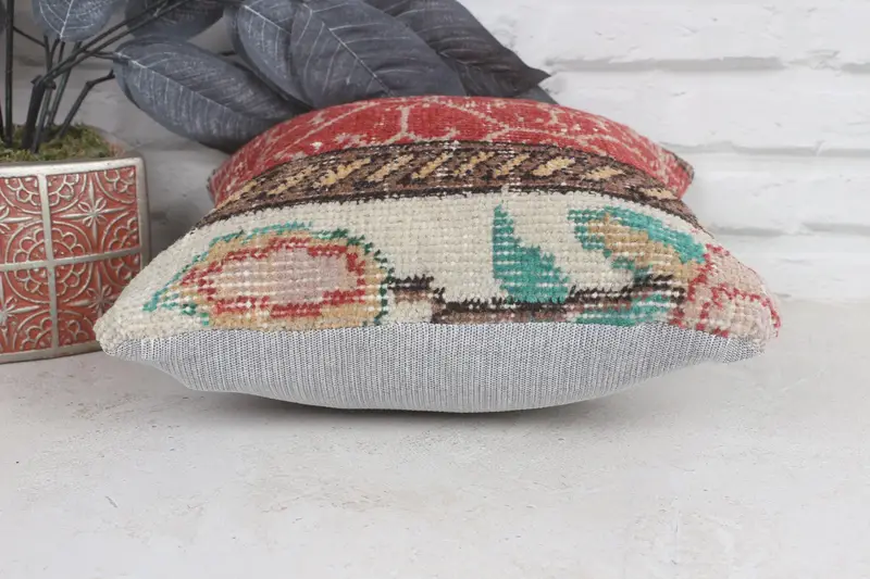 Kilim Pillow, Ethnical Kilim Rug Pillow, 12x12 Red Pillow Case, Cushion, Handmade Throw Pillow, Vintage Throw Pillow Cover, Turkish Kilim Pillow - 5