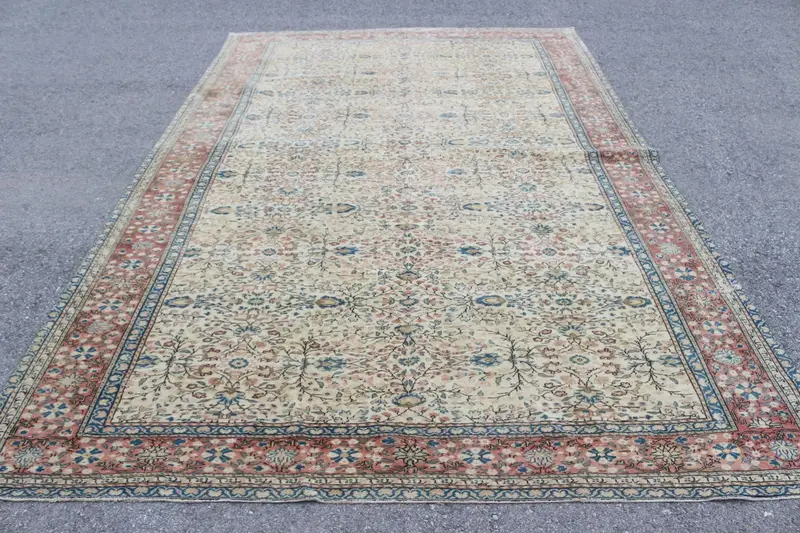 7.3x11.5 ft Türk Oushak Halısı, Vintage Halı, Mavi Kamuflaj Yün Halı - 1