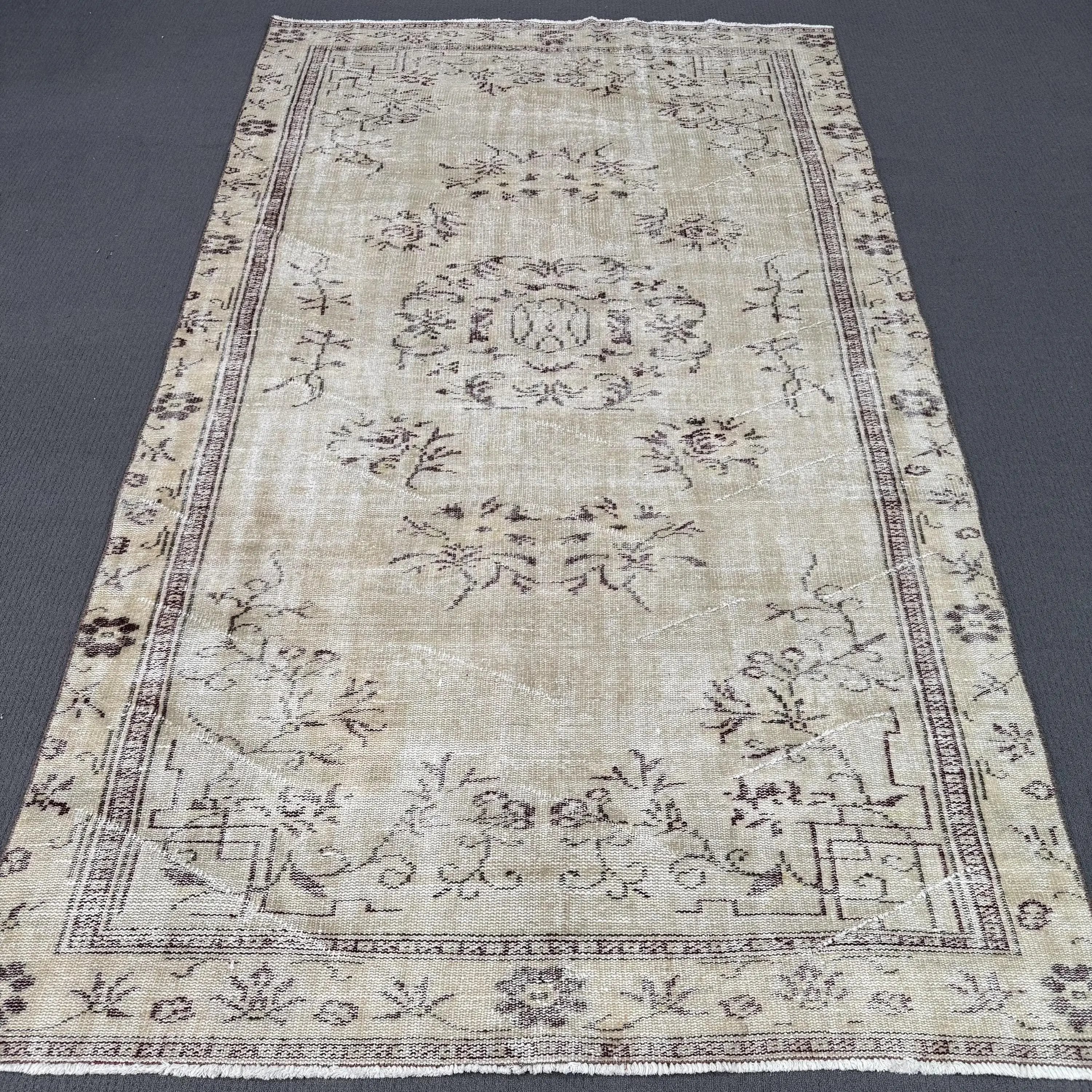 5.2x9.2 ft Vintage Türk Halısı, Büyük Halı, Kahverengi Kamuflaj Halı - 1