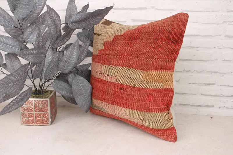Ikat Pillow, Interior Designer Pillow, Throw Kilim Pillow, Pillow Sham, 18x18 Red Pillow Case, Kilim Pillow Cover, Christmas Pillow - 4