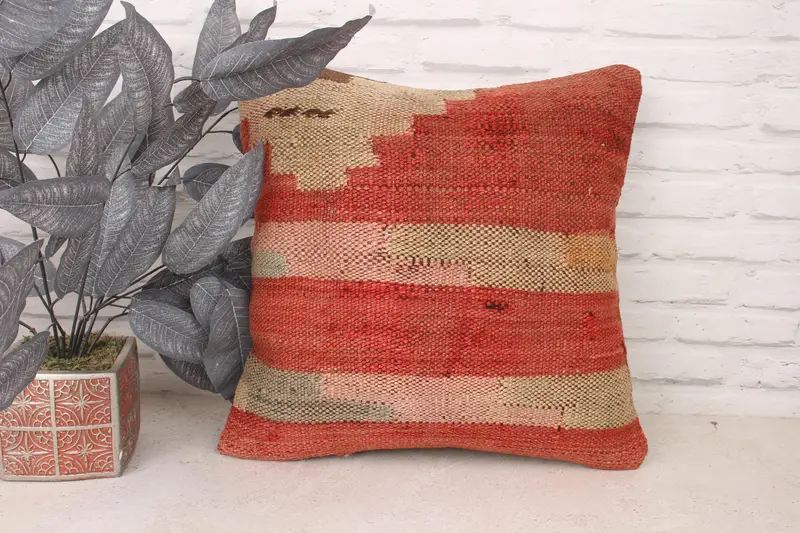 Ikat Pillow, Interior Designer Pillow, Throw Kilim Pillow, Pillow Sham, 18x18 Red Pillow Case, Kilim Pillow Cover, Christmas Pillow - 1