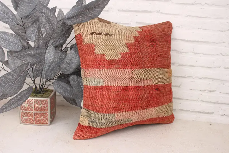 Ikat Pillow, Interior Designer Pillow, Throw Kilim Pillow, Pillow Sham, 18x18 Red Pillow Case, Kilim Pillow Cover, Christmas Pillow - 3
