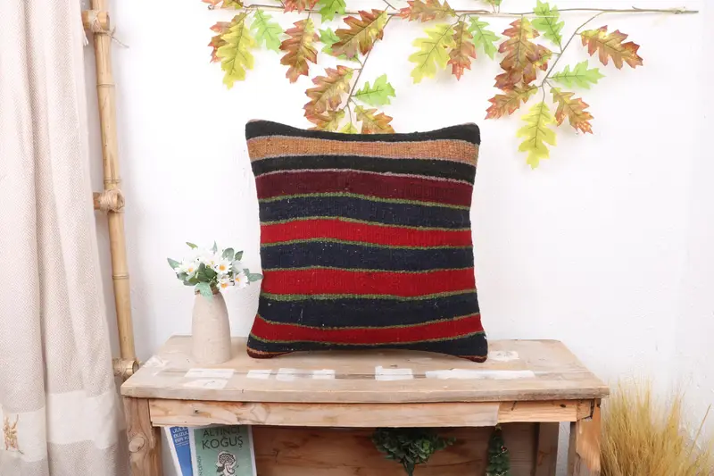 Living Room Throw Cushion, Pillow for Sofa, Pillow Cover, Decorative Bolster Cushion Case, Antique Pillows, 18x18 Blue Pillow, Kilim Cushion Sham - 1