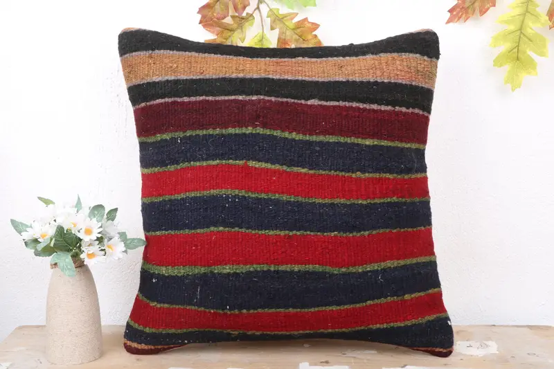 Living Room Throw Cushion, Pillow for Sofa, Pillow Cover, Decorative Bolster Cushion Case, Antique Pillows, 18x18 Blue Pillow, Kilim Cushion Sham - 2