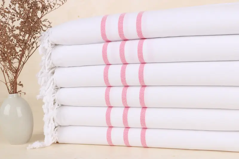 カスタムビーチタオル ピンクストライプ、トルコ綿、40x71インチ