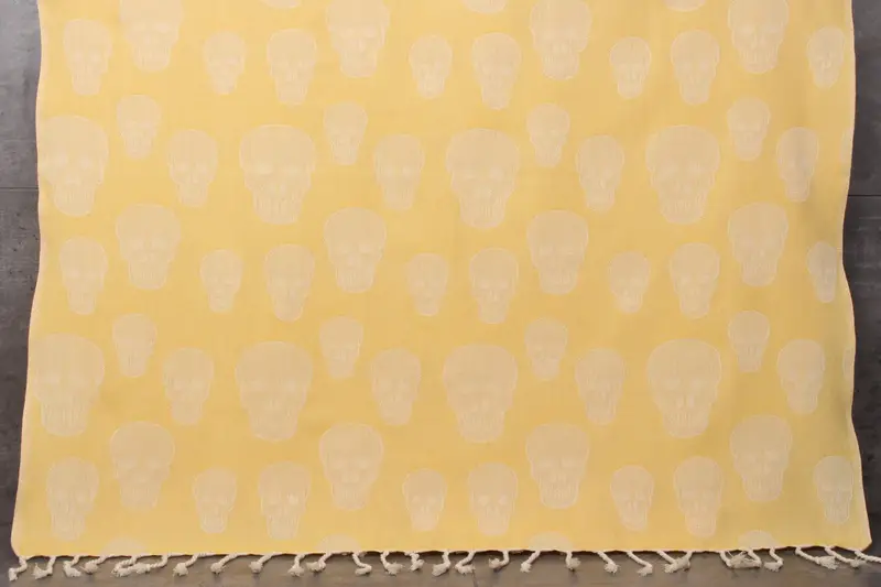 Bachelorette Personalized Yellow Skull Patterned Turkish Beach Towel, 36x67 Inches