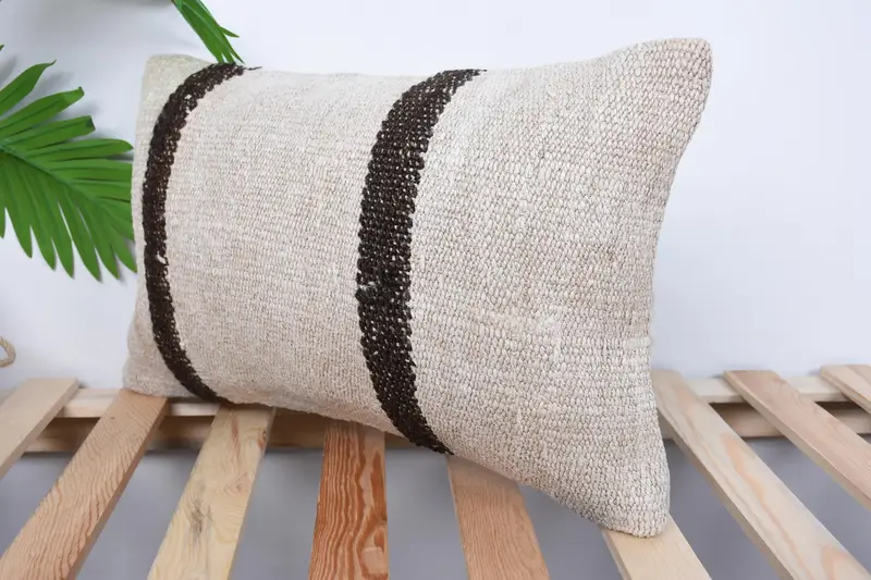 Home Decor Pillow, Shabby Chic Pillow, Vintage Kilim Pillow, Cushion Case, Armchair Cushion Case, 12x20 Beige Pillow, Kilim Cushion Sham - 5