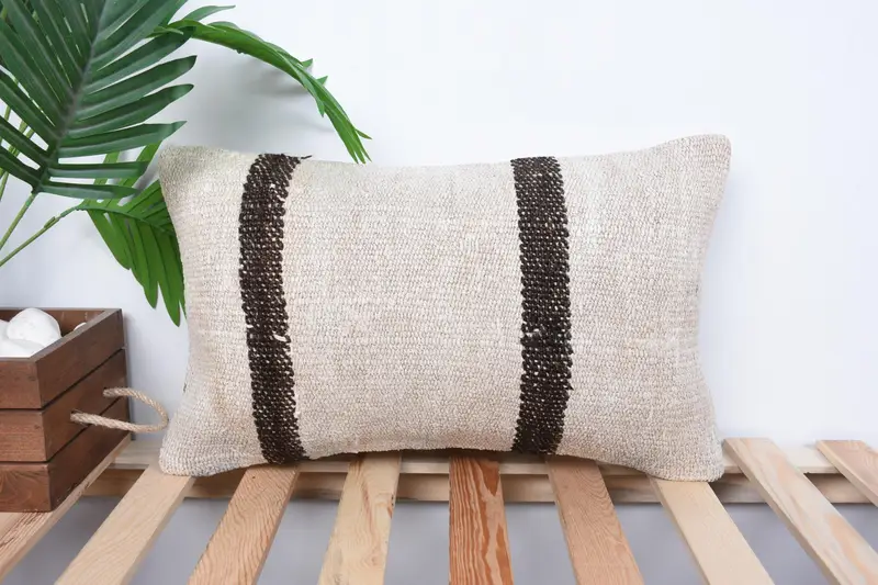 Home Decor Pillow, Shabby Chic Pillow, Vintage Kilim Pillow, Cushion Case, Armchair Cushion Case, 12x20 Beige Pillow, Kilim Cushion Sham - 1