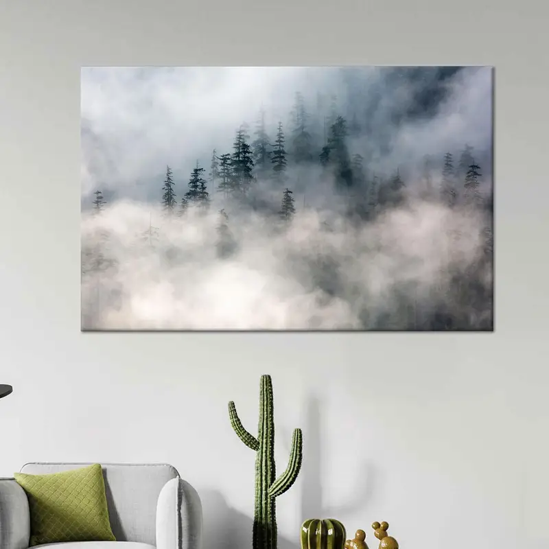 El abrazo de la naturaleza: Impresión en lienzo del bosque de montaña para decoración del hogar