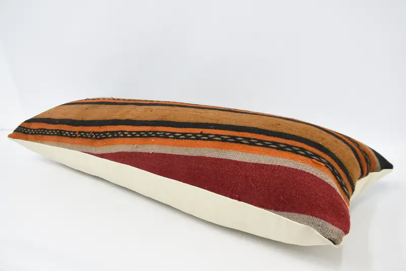 Knitted Pillow Sham, 16x48 Brown Pillow, Kilim Pillow, Vintage Kilim Throw Pillow, Pillow Sham, Pillow for Couch, Boho Throw Pillow Case - 5